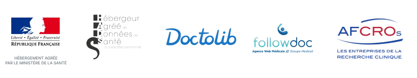 Partenaires : hébergement agréé par le ministère de la Santé, hébergeur agréé de données de santé, Doctolib, Followdoc, AFCROs